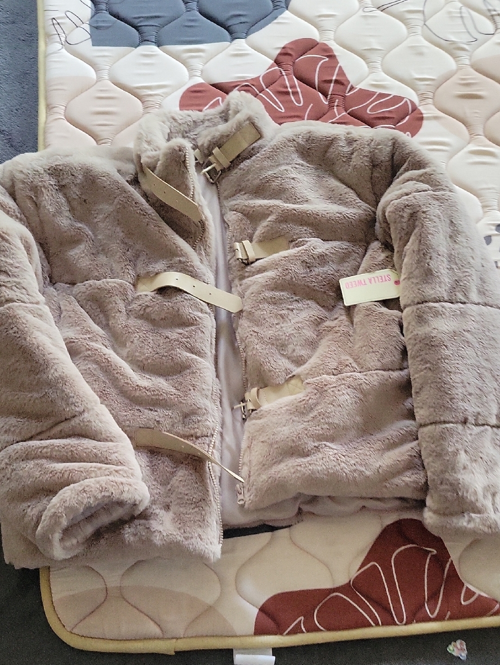 Stella Tweed Kids Faux Fur Puffer Jacket in Taupe